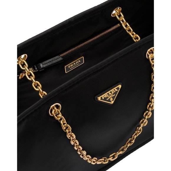 Prada Black Nylon Gold Chain Convertible Crossbody Shoulder Shopping Tote - Picture 2 of 7